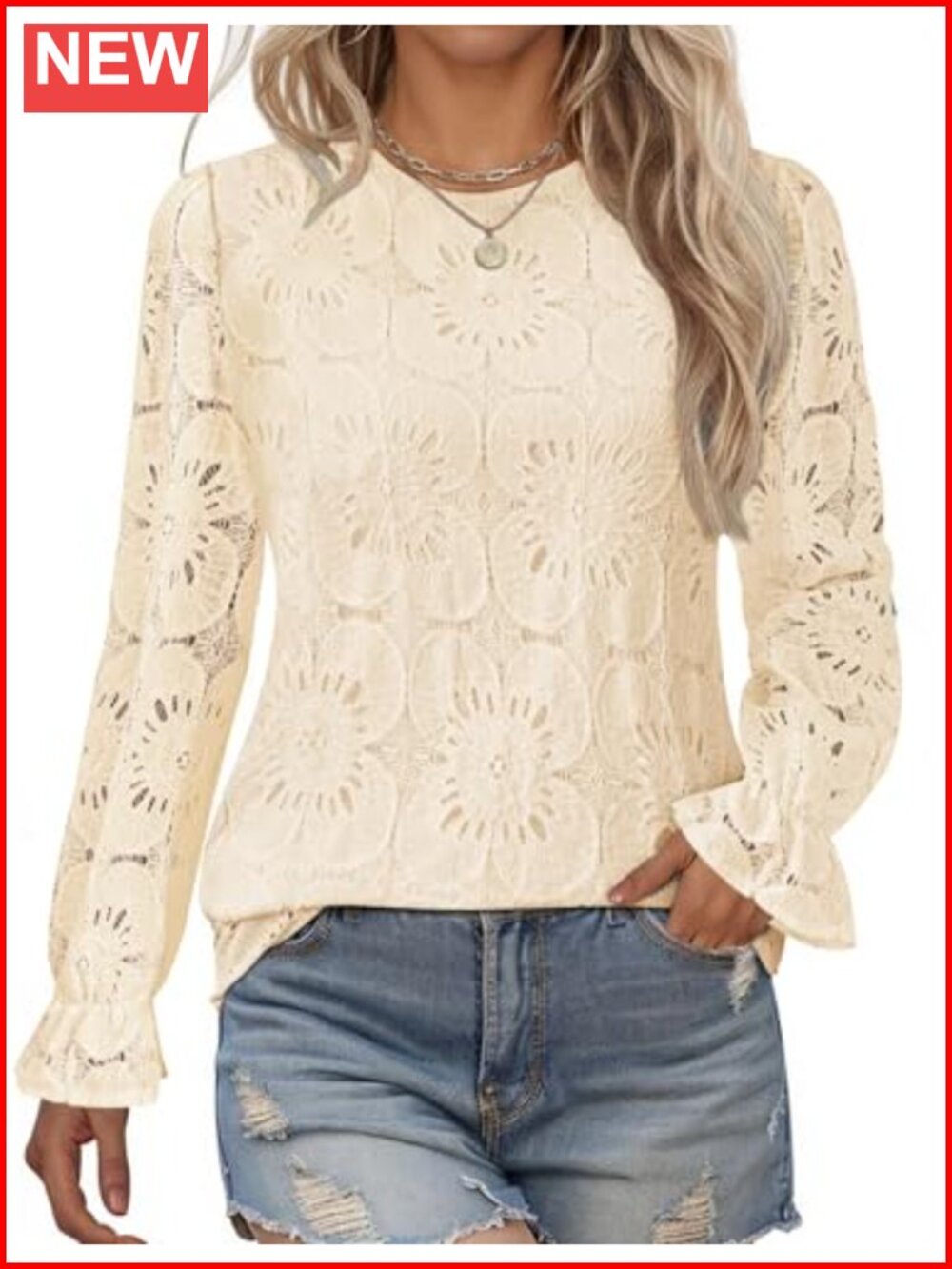 Lace Long Sleeve Blouse Boho Eyelet Embroidered Top